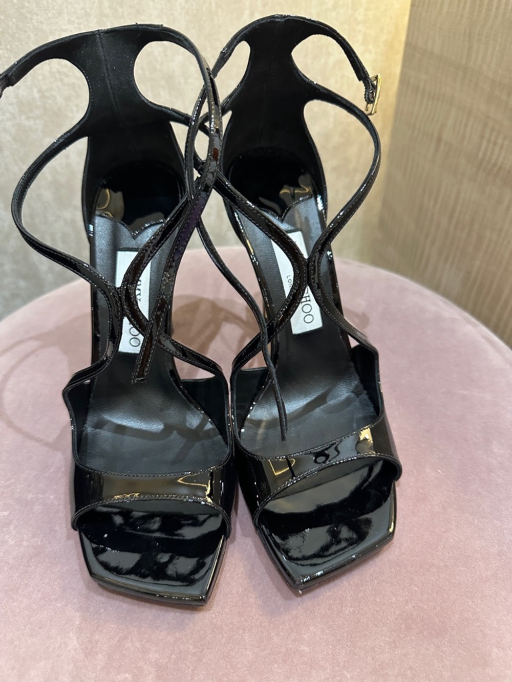 Jimmy Choo Black Patent Strappy Stiletto Sandals - Azia - 38.5 - Picture 2 of 9